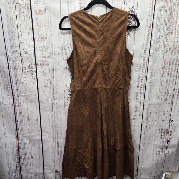Polo Ralph Lauren Suede Dress Brown Sleeveless Knee Length Fit Flare Women Sz 6 - Picture 9 of 13